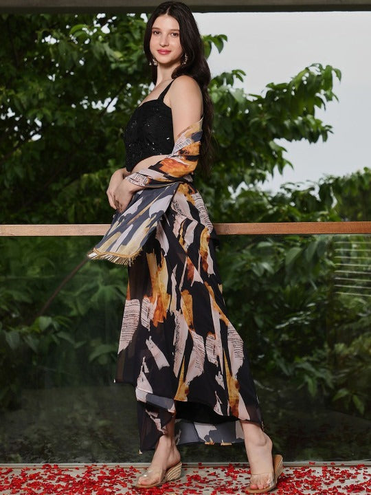 Printed Square Neck Top With Skirt Co-Ords