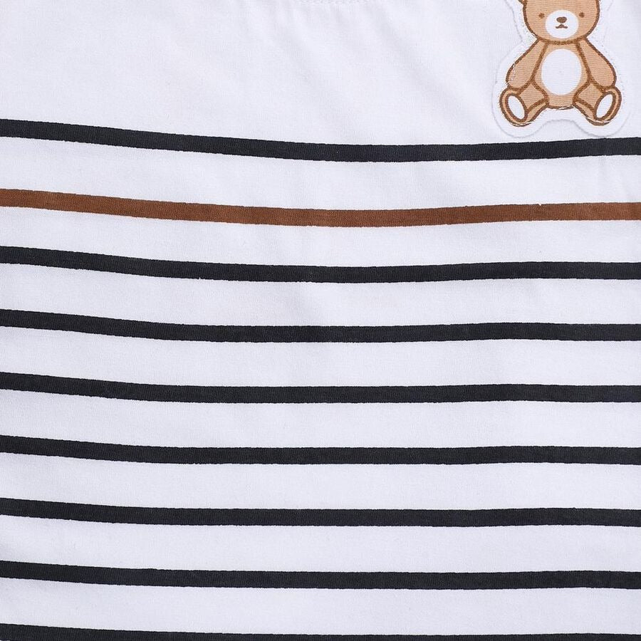 Infants' Beige Cotton Round Neck Striped Baba Suit