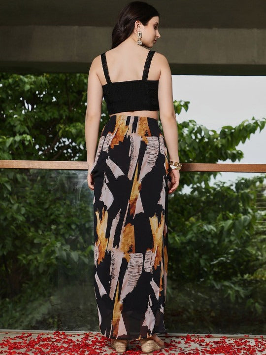 Printed Square Neck Top With Skirt Co-Ords
