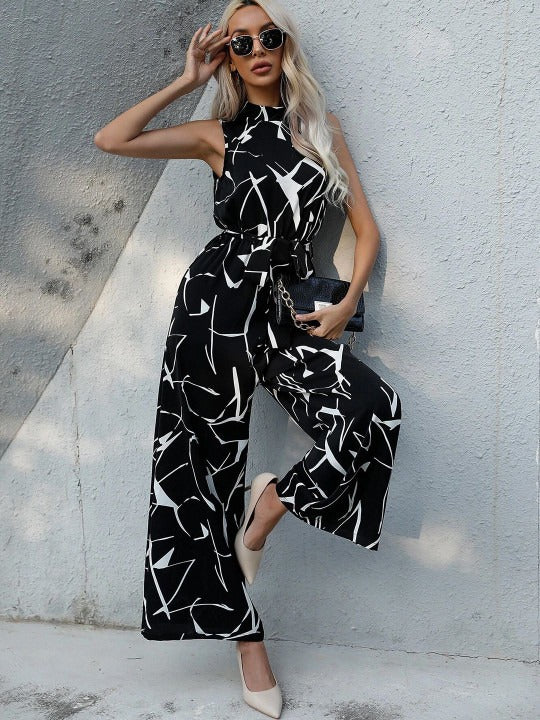 Black and White Printed Basic Women Printed Basic Jumpsuit