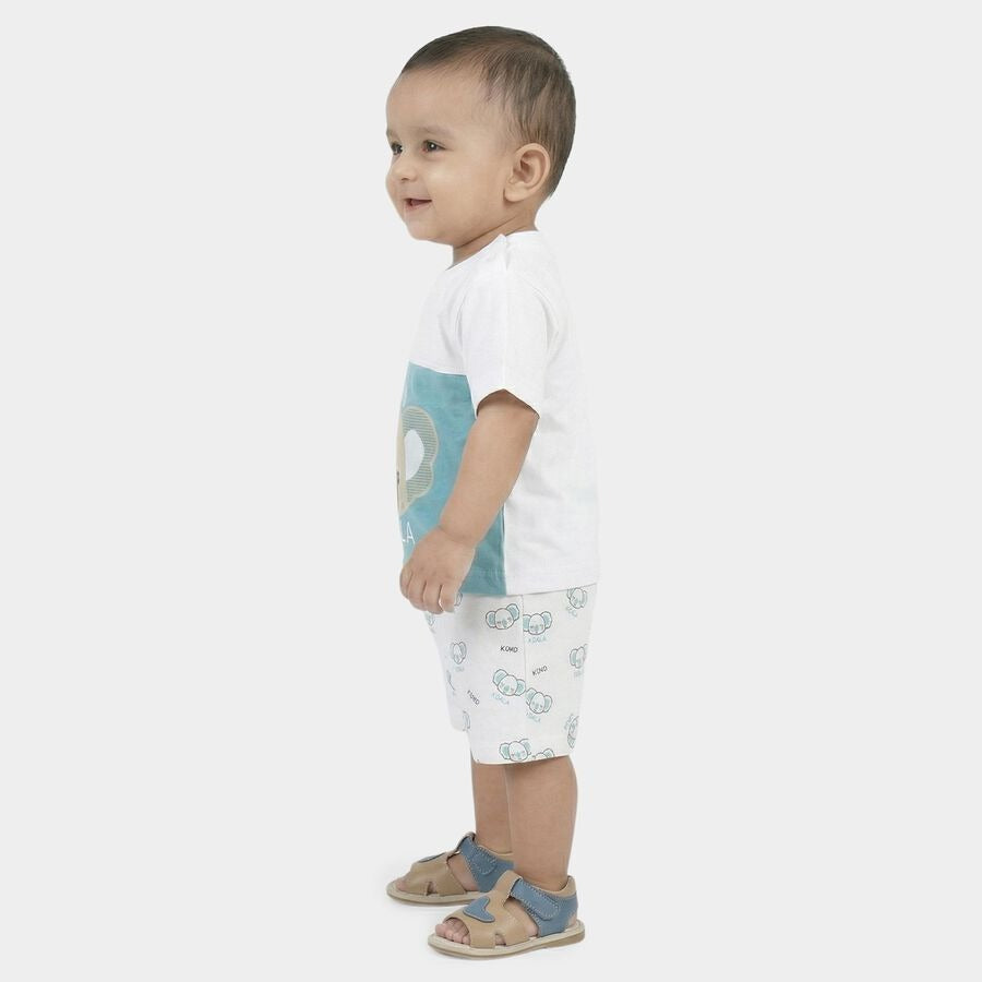 Infants Teal Blue Cotton Round Neck Koala Printed Baby Suit