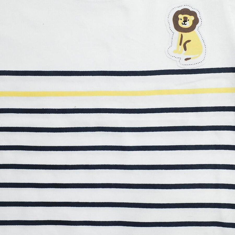 Infants' Yellow Cotton Round Neck Striped Baby Suit
