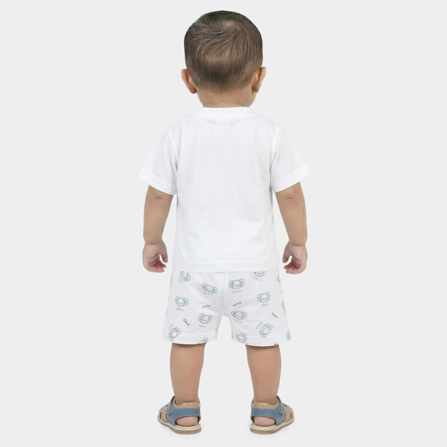 Infants Teal Blue Cotton Round Neck Koala Printed Baby Suit