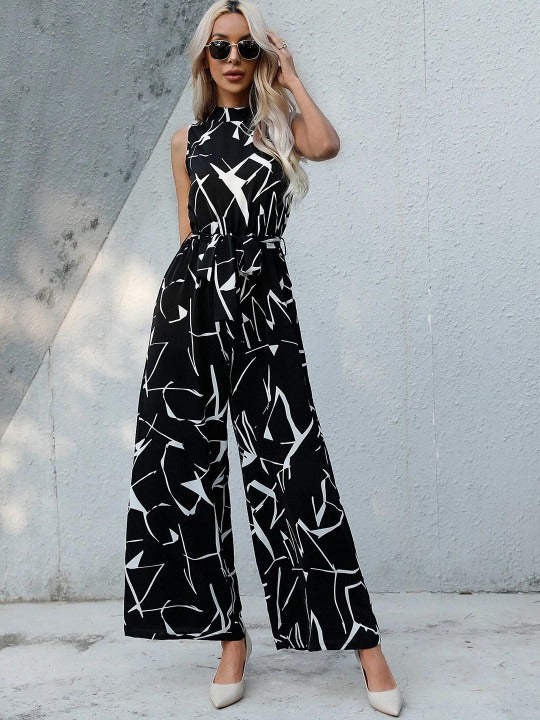 Black and White Printed Basic Women Printed Basic Jumpsuit