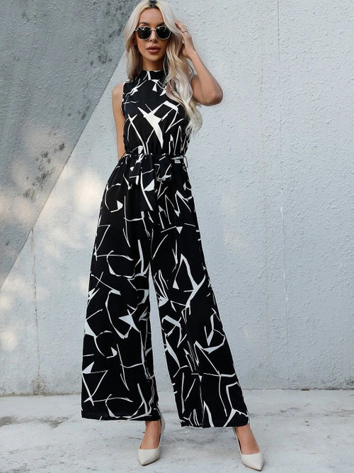 Black and White Printed Basic Women Printed Basic Jumpsuit