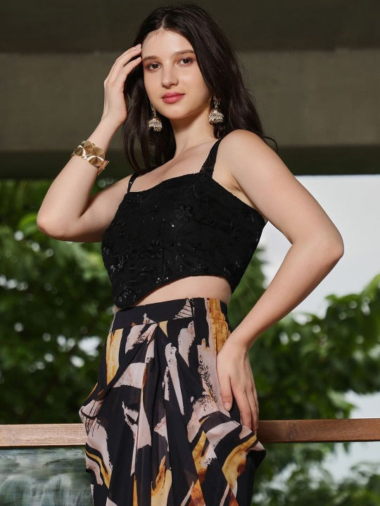 Printed Square Neck Top With Skirt Co-Ords