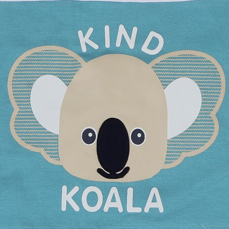 Infants Teal Blue Cotton Round Neck Koala Printed Baby Suit