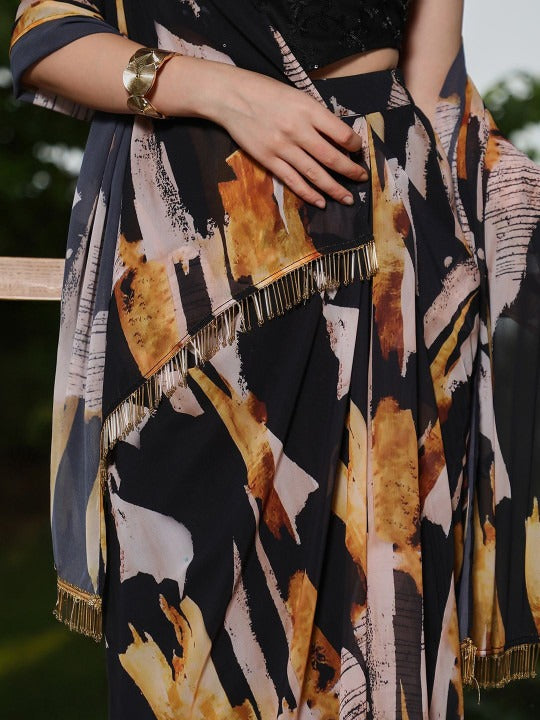Printed Square Neck Top With Skirt Co-Ords