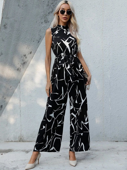 Black and White Printed Basic Women Printed Basic Jumpsuit