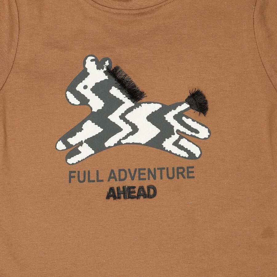 Brown Cotton Round Neck Graphic Print Baby Suit