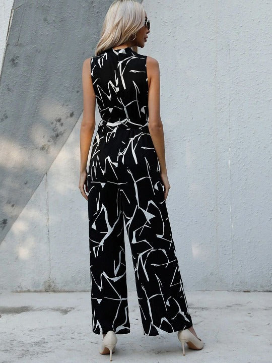 Black and White Printed Basic Women Printed Basic Jumpsuit