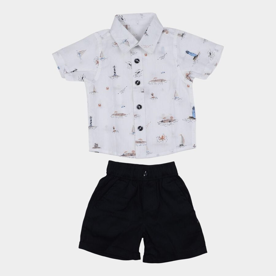 nfants' Navy Blue Cotton Collared Nautical Printed Baby Suit