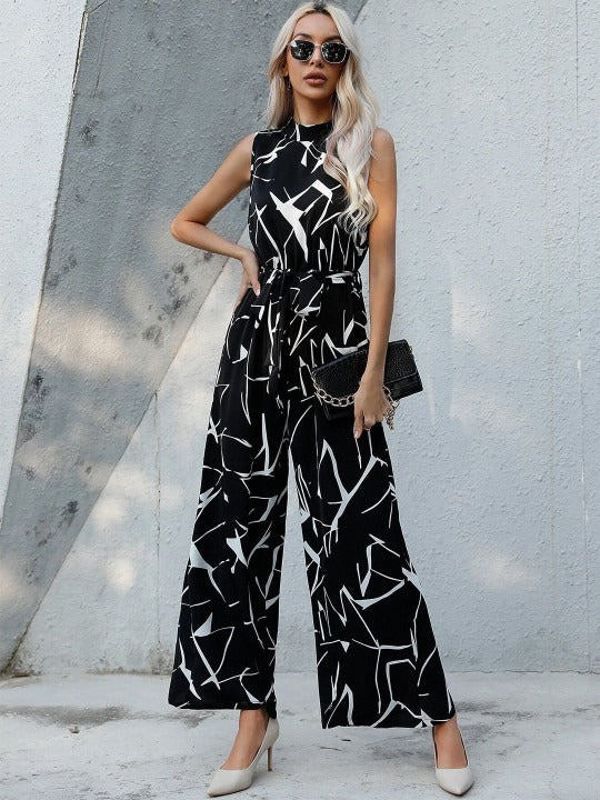 Black and White Printed Basic Women Printed Basic Jumpsuit