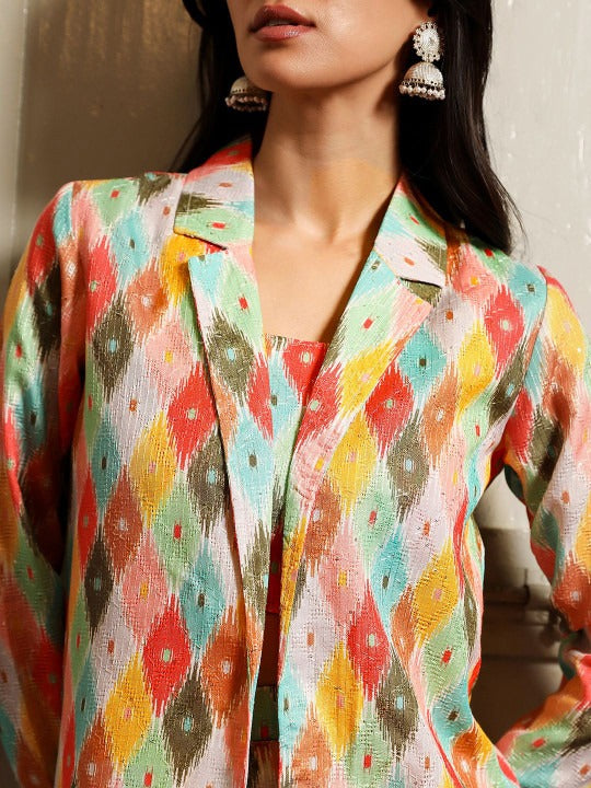 Printed Top & Trousers With Jacket Co-Ords