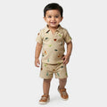 Infants' Off White 100% Cotton Polo Neck Dinosaur Printed Baby Suit
