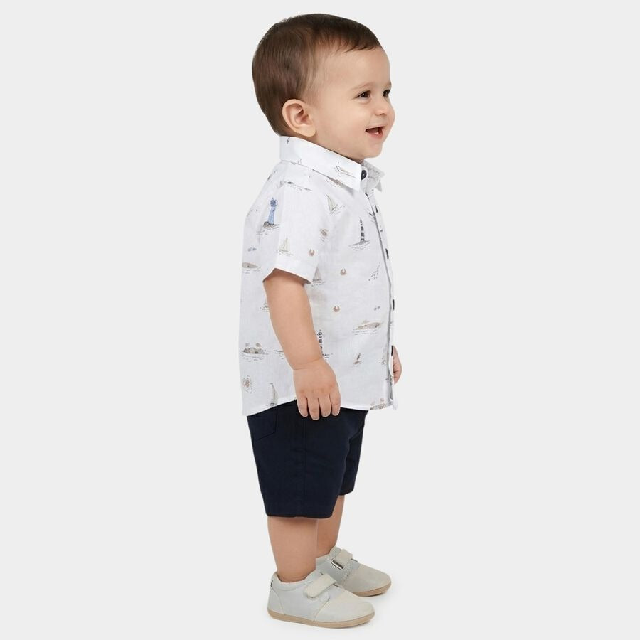 nfants' Navy Blue Cotton Collared Nautical Printed Baby Suit