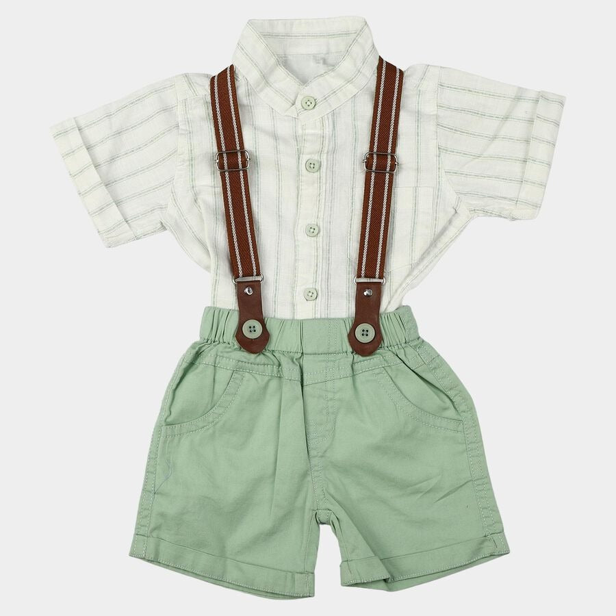 Mint Green Mandarin Collar Striped Suspender Baba Suit