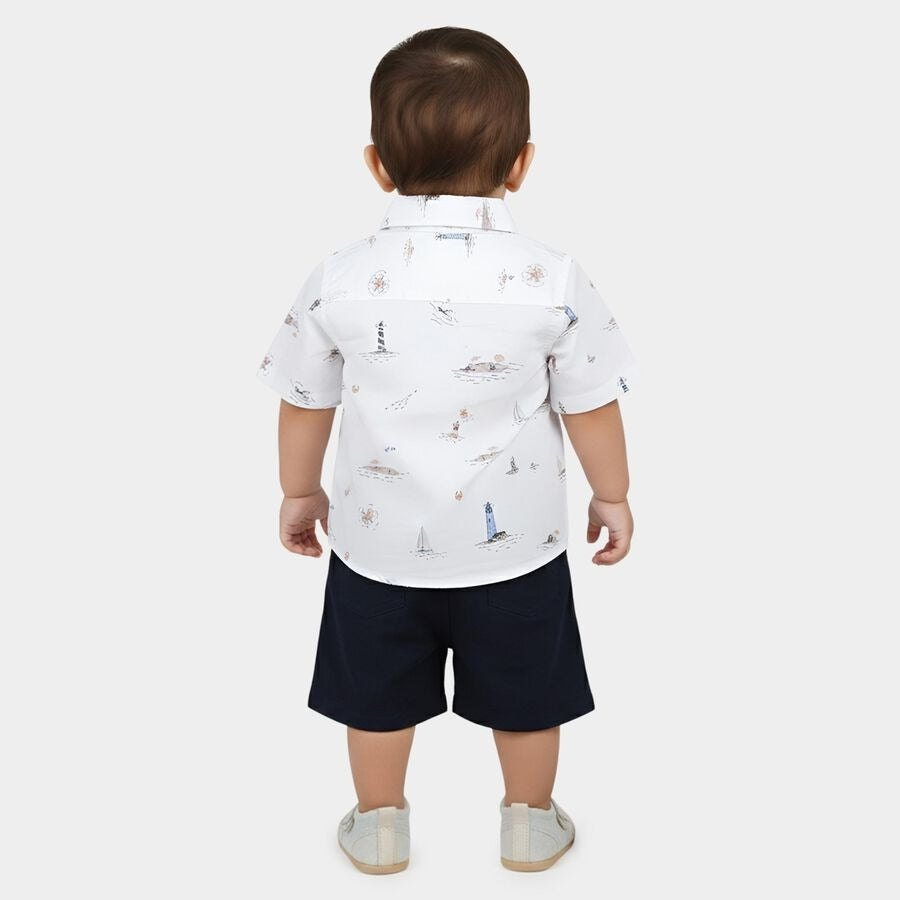 nfants' Navy Blue Cotton Collared Nautical Printed Baby Suit