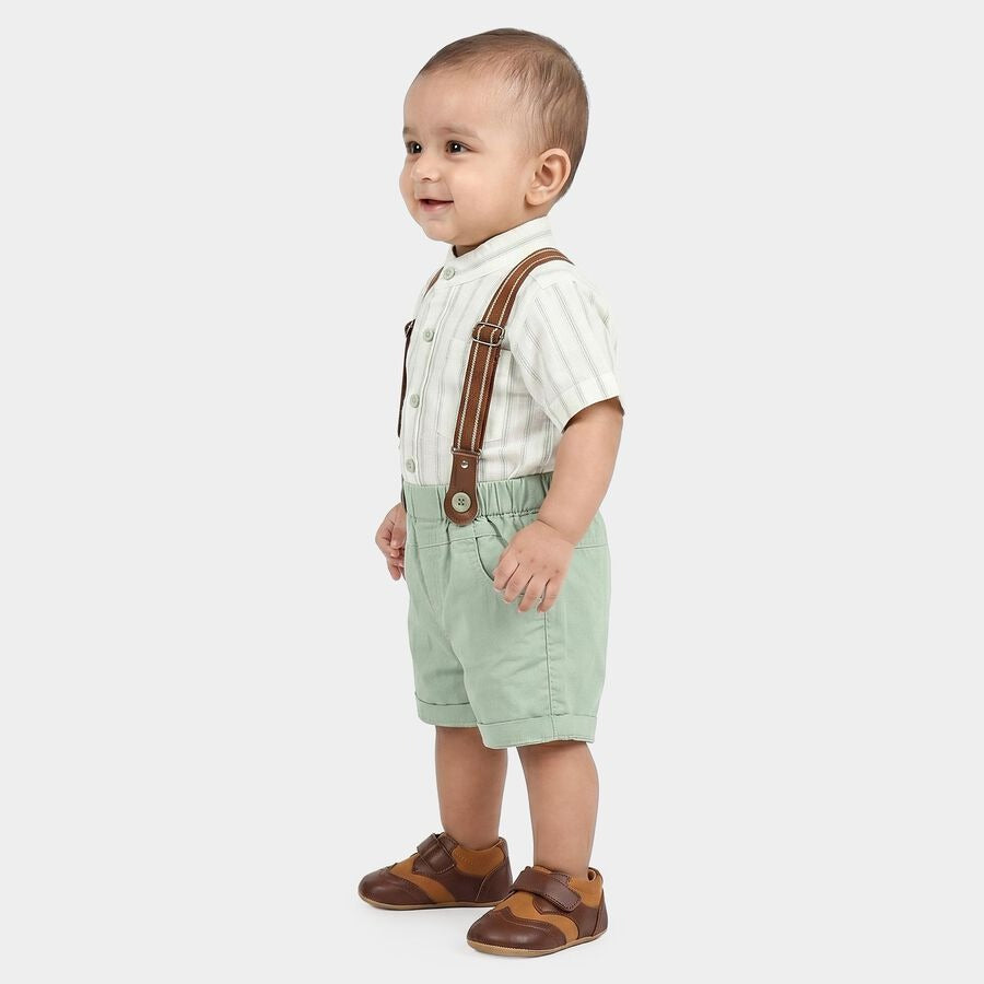 Mint Green Mandarin Collar Striped Suspender Baba Suit