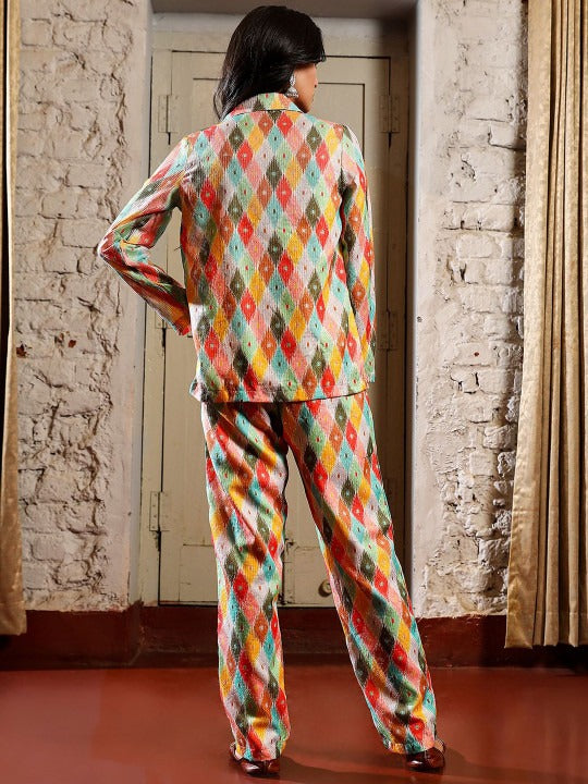 Printed Top & Trousers With Jacket Co-Ords