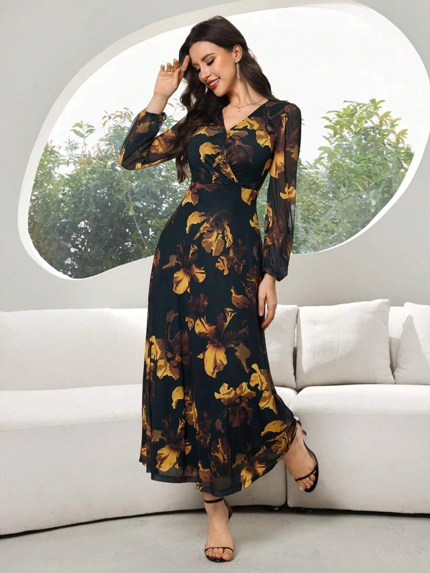 Nautiful Women A-line Black, Yellow Maxi/Full Length Dress