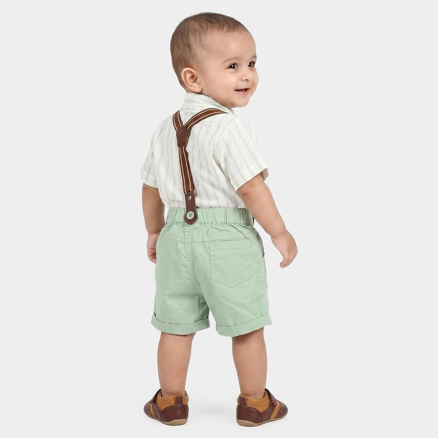 Mint Green Mandarin Collar Striped Suspender Baba Suit