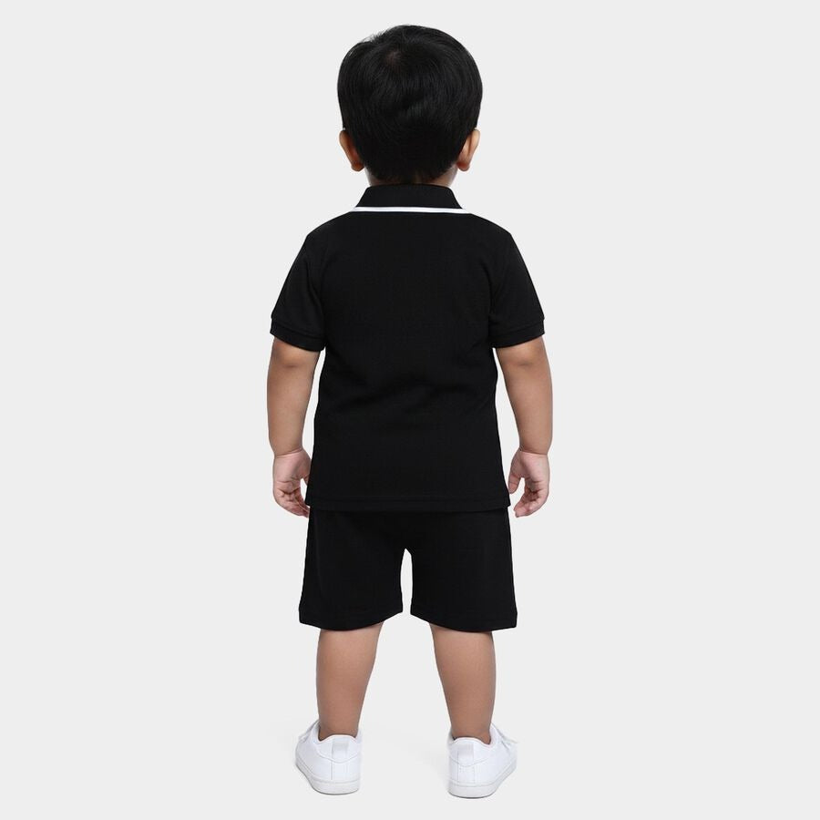 Black 100% Cotton Polo Neck Color block Baby Suit