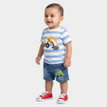 Infants' Light Blue 100% Cotton Round Neck Graphic Printed Baby Suit