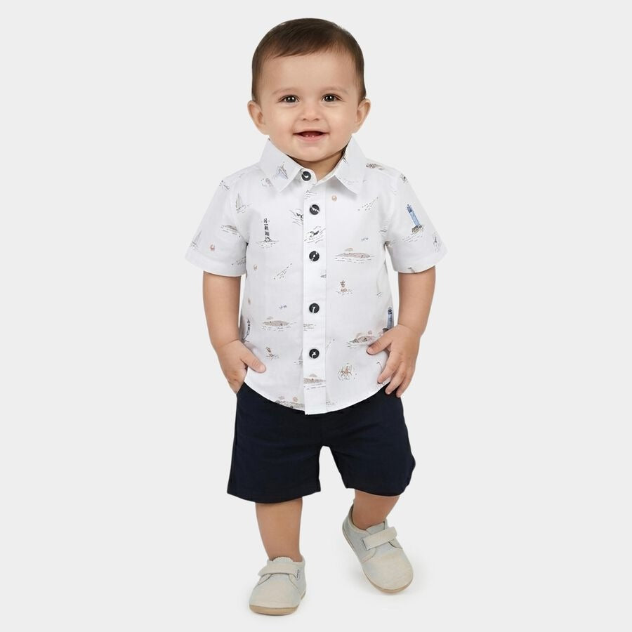 nfants' Navy Blue Cotton Collared Nautical Printed Baby Suit