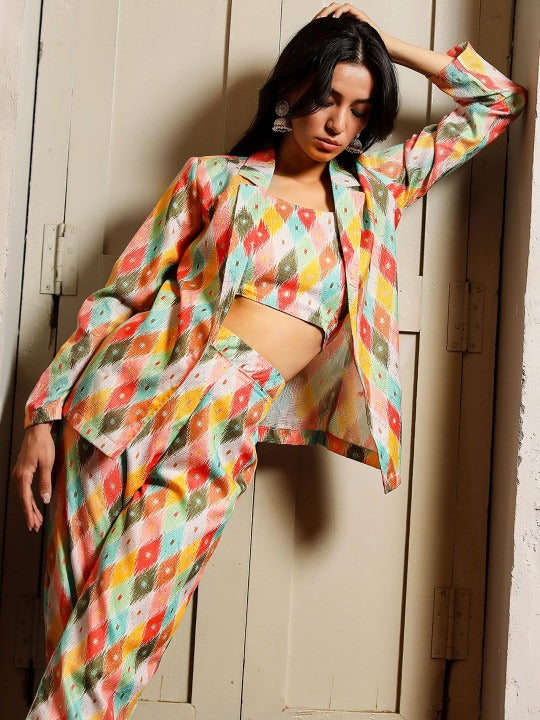 Printed Top & Trousers With Jacket Co-Ords