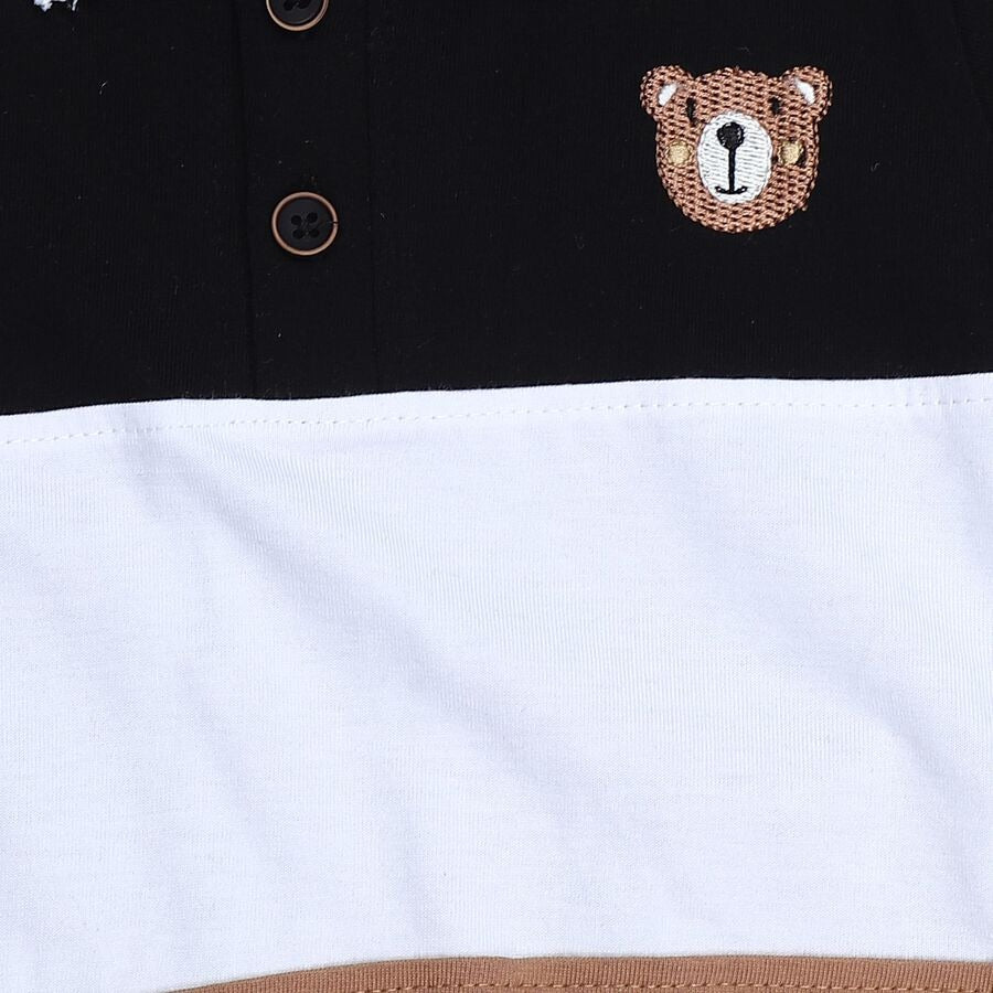 Black 100% Cotton Polo Neck Color block Baby Suit