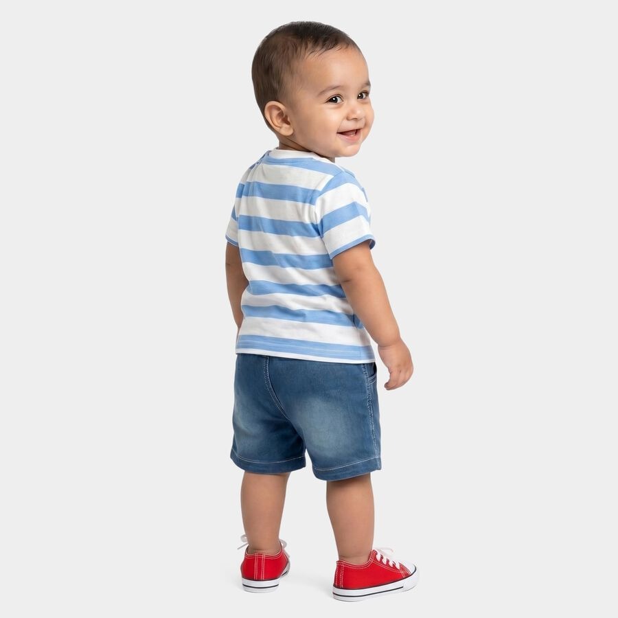 Infants' Light Blue 100% Cotton Round Neck Graphic Printed Baby Suit