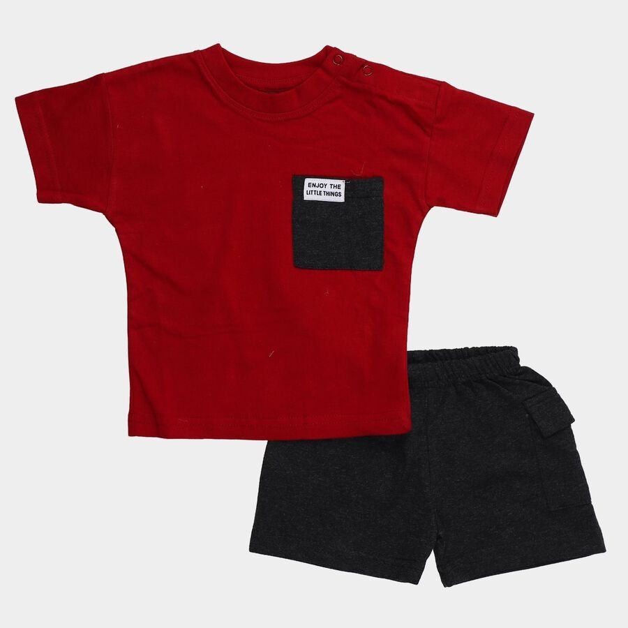 Infants' Red Round Neck Pocket Detailed Baby Suit