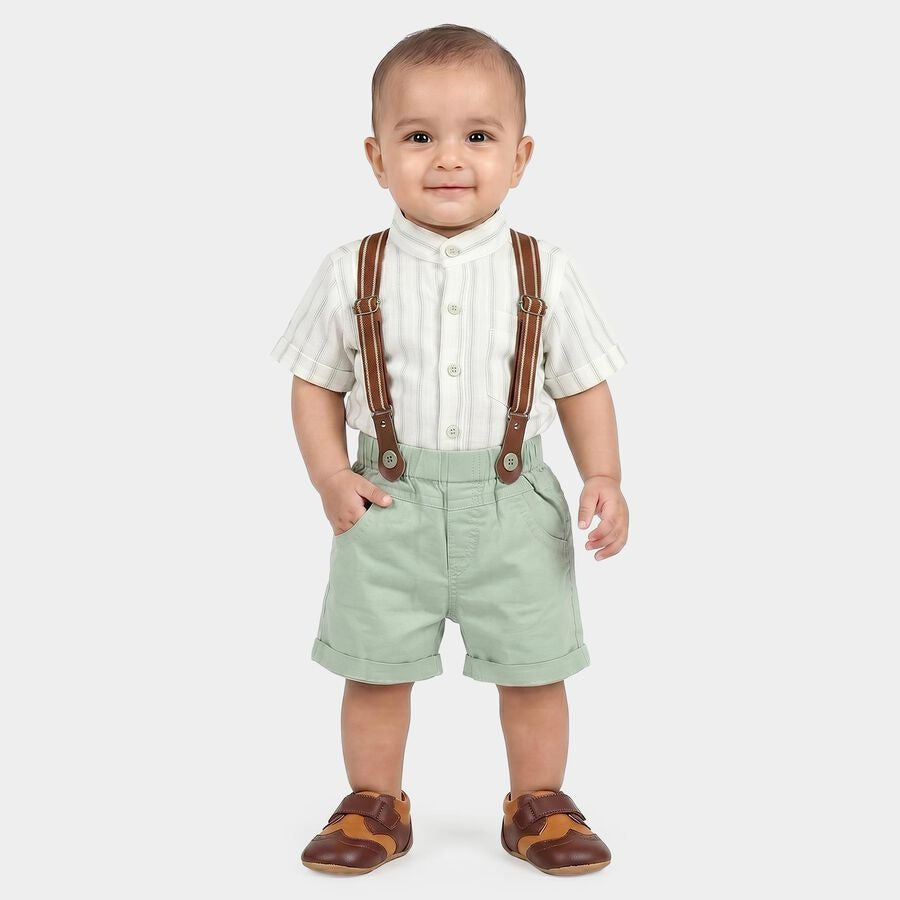 Mint Green Mandarin Collar Striped Suspender Baba Suit