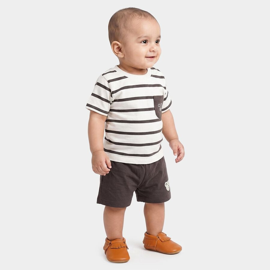Infants' Charcoal 100% Cotton Round Neck Striped Baby Suit