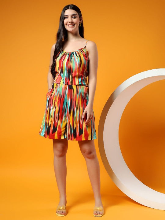 Women Printed Shoulder Straps Playsuit