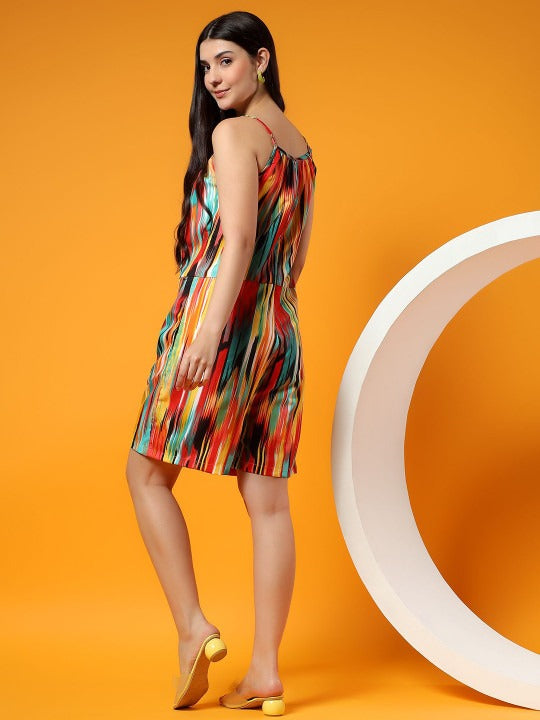 Women Printed Shoulder Straps Playsuit