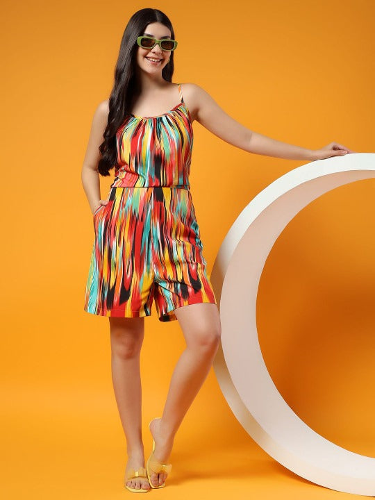 Women Printed Shoulder Straps Playsuit