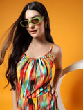 Women Printed Shoulder Straps Playsuit