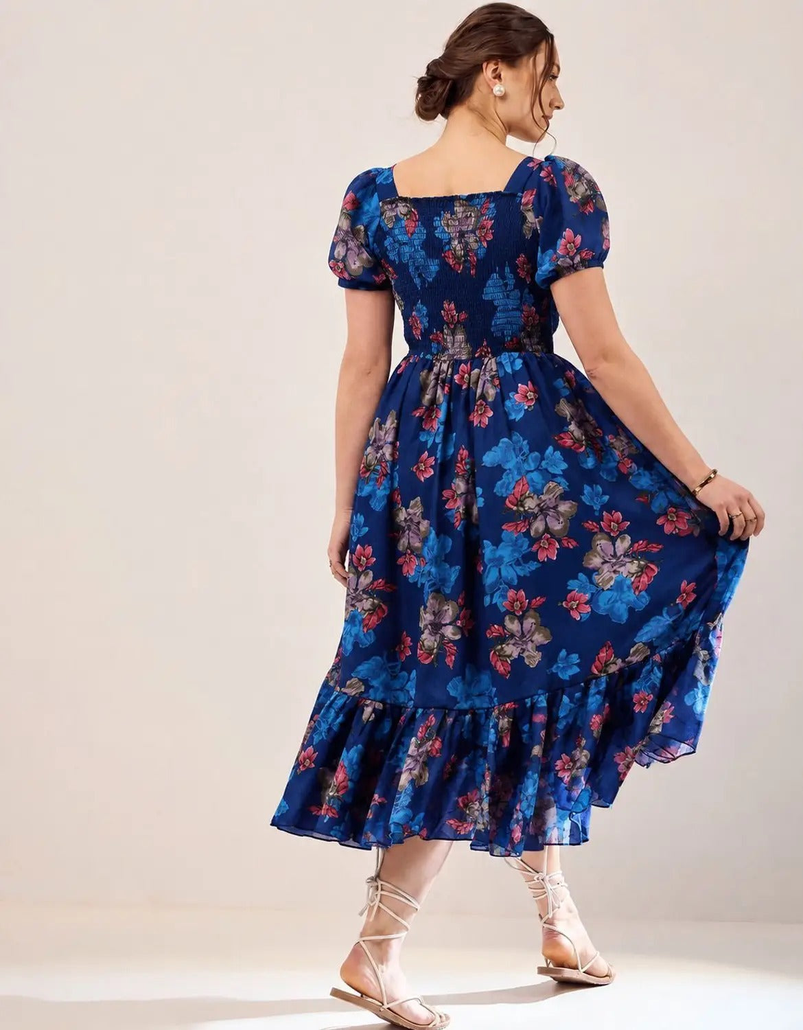 Women Fit and Flare Black Full Length Dress