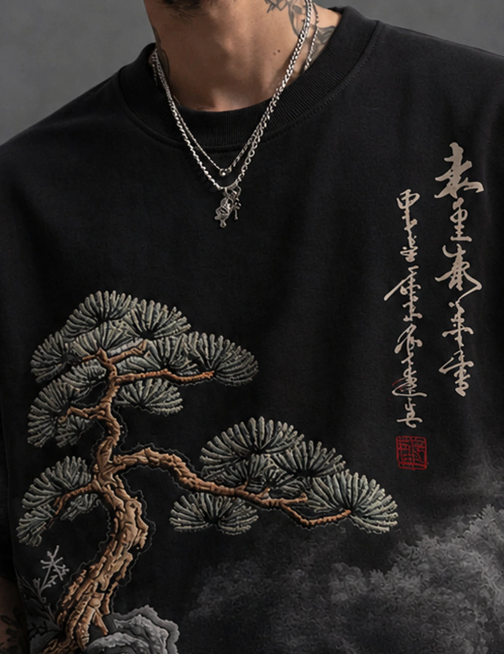 Men Printed Round Neck Cotton Blend Black T-Shirt