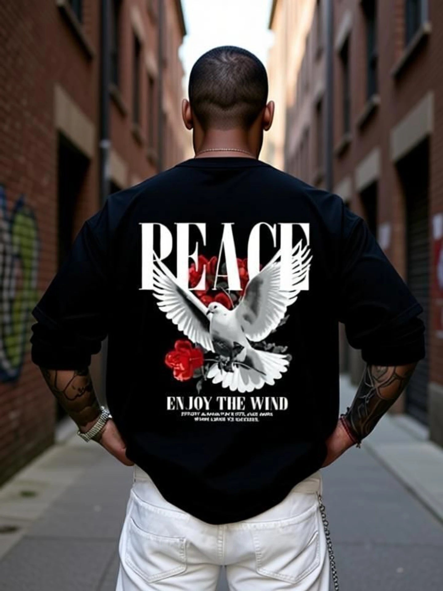 Men Graphic Print Round Neck Pure Cotton Black T-Shirt