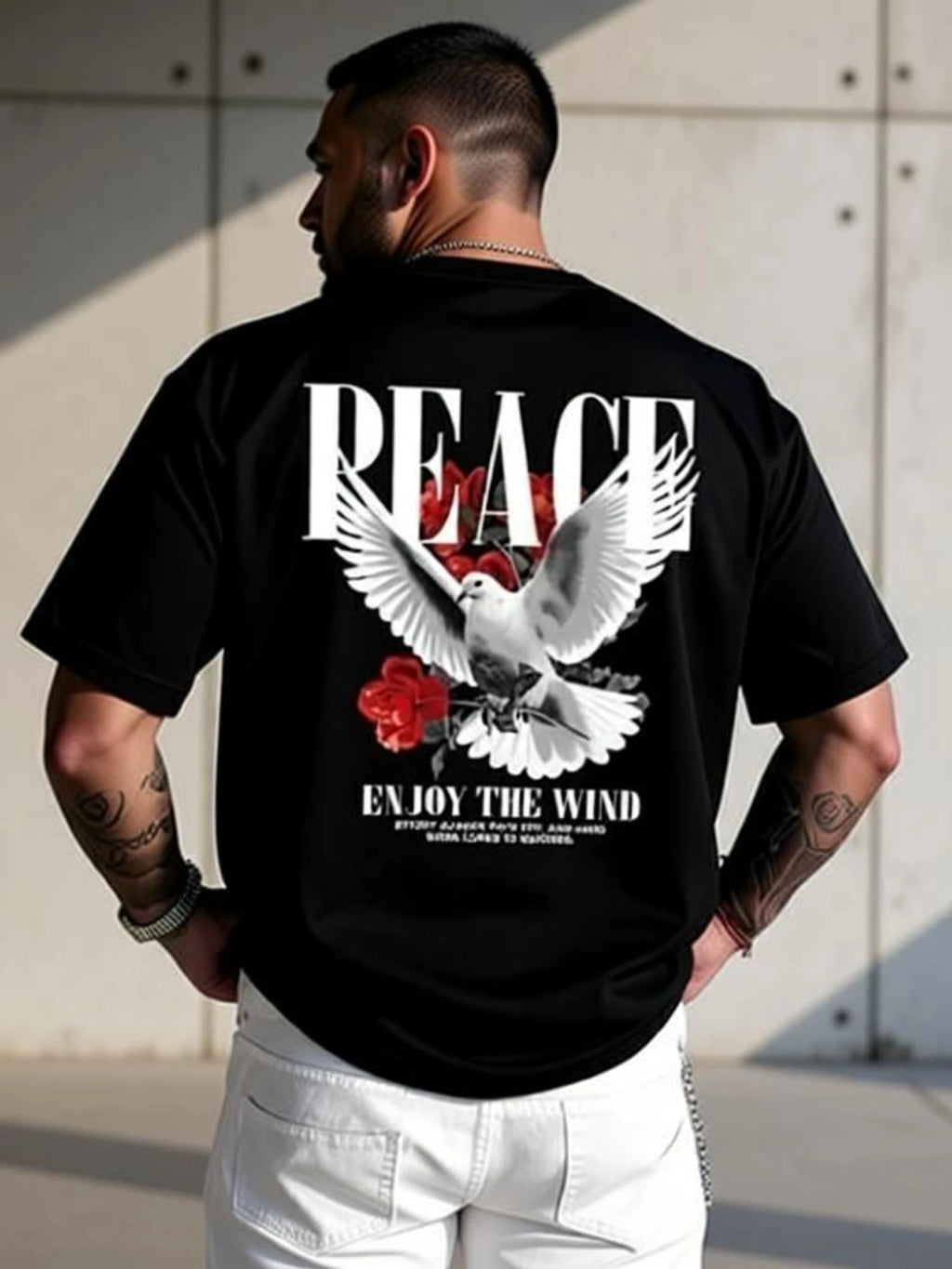Men Graphic Print Round Neck Pure Cotton Black T-Shirt