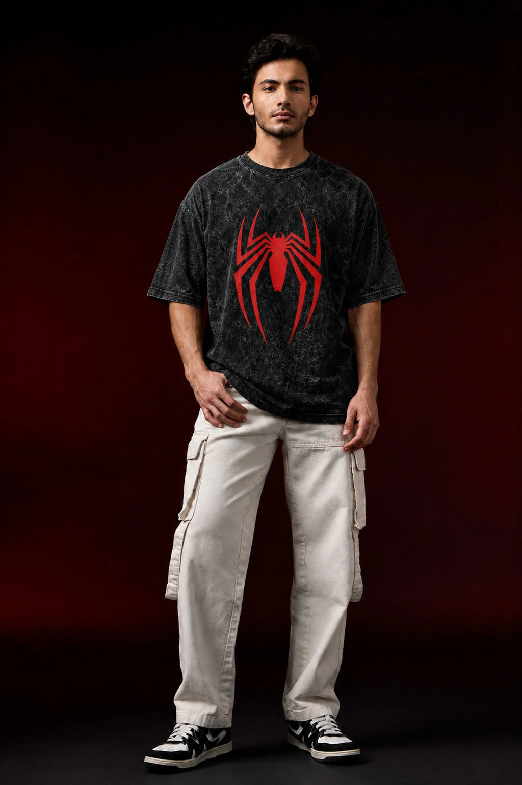Men Printed Round Neck Pure Cotton Black, Red T-Shirt