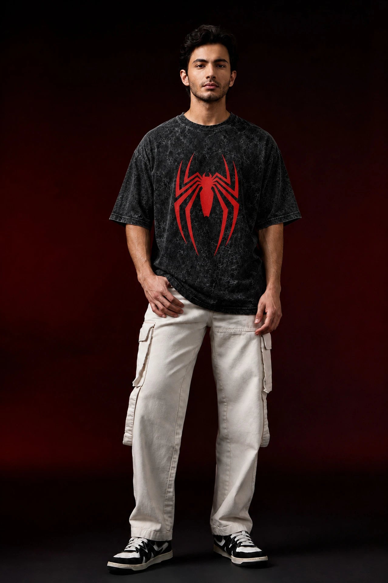Men Printed Round Neck Pure Cotton Black, Red T-Shirt