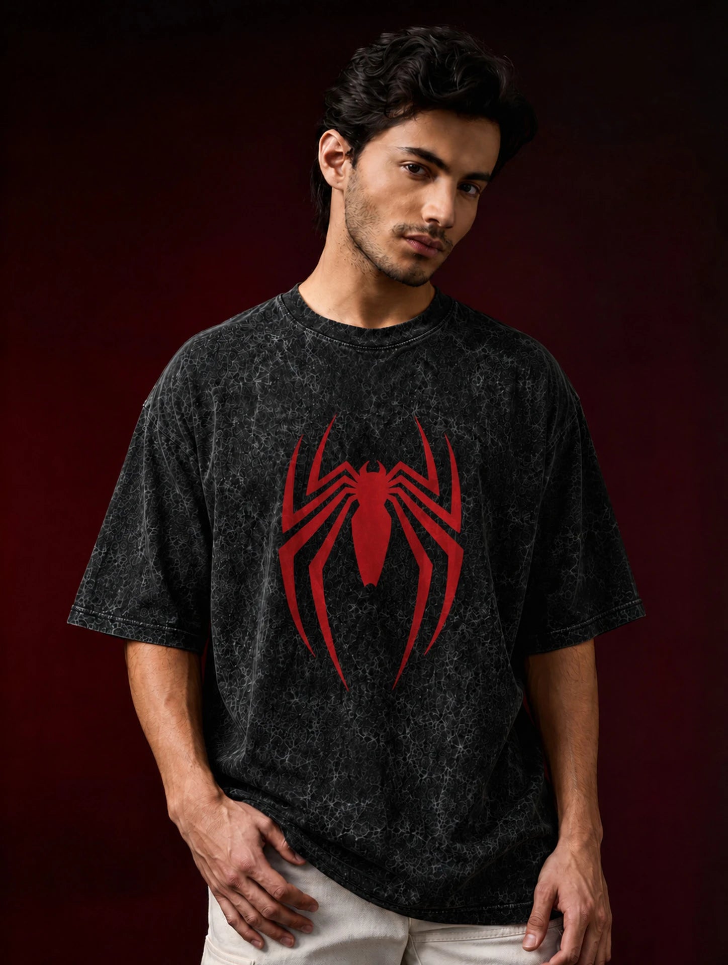 Men Printed Round Neck Pure Cotton Black, Red T-Shirt