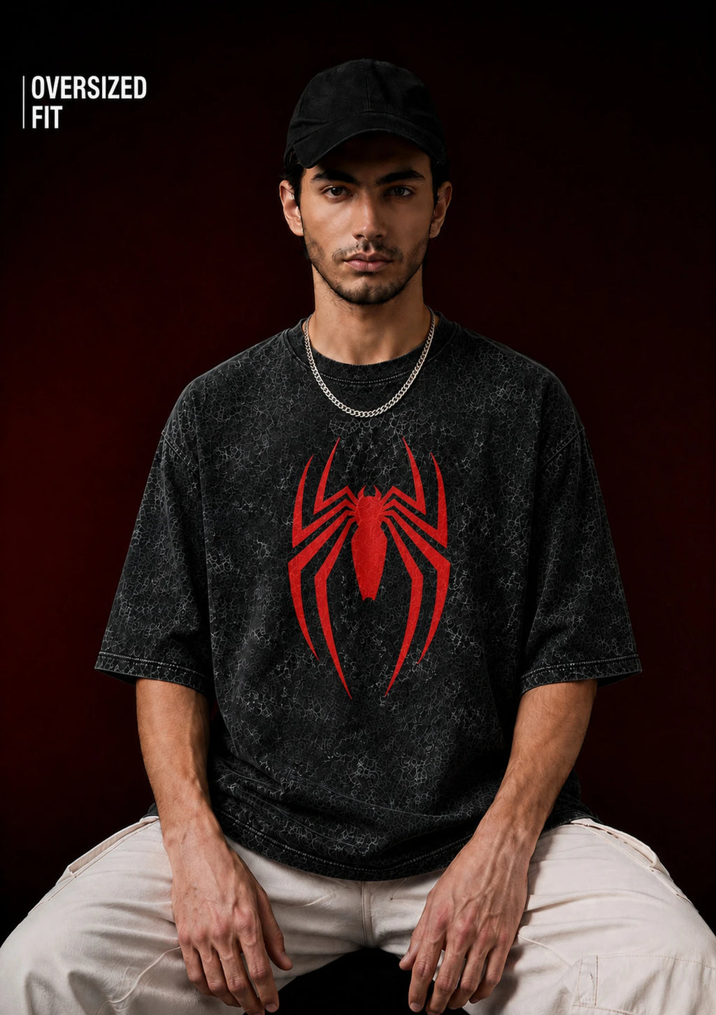 Men Printed Round Neck Pure Cotton Black, Red T-Shirt