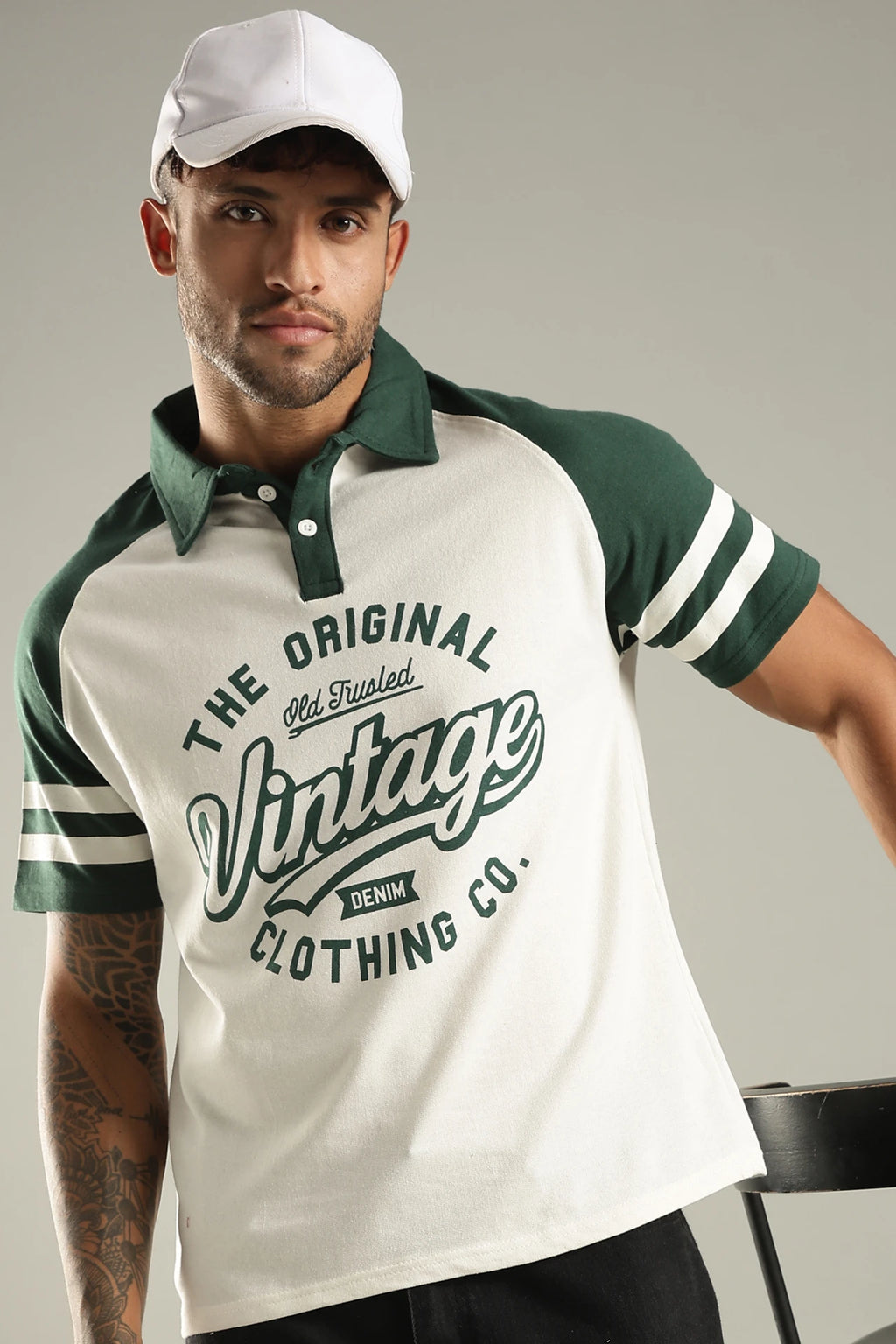 Men Printed Polo Neck Pure Cotton Dark Green Tshirt