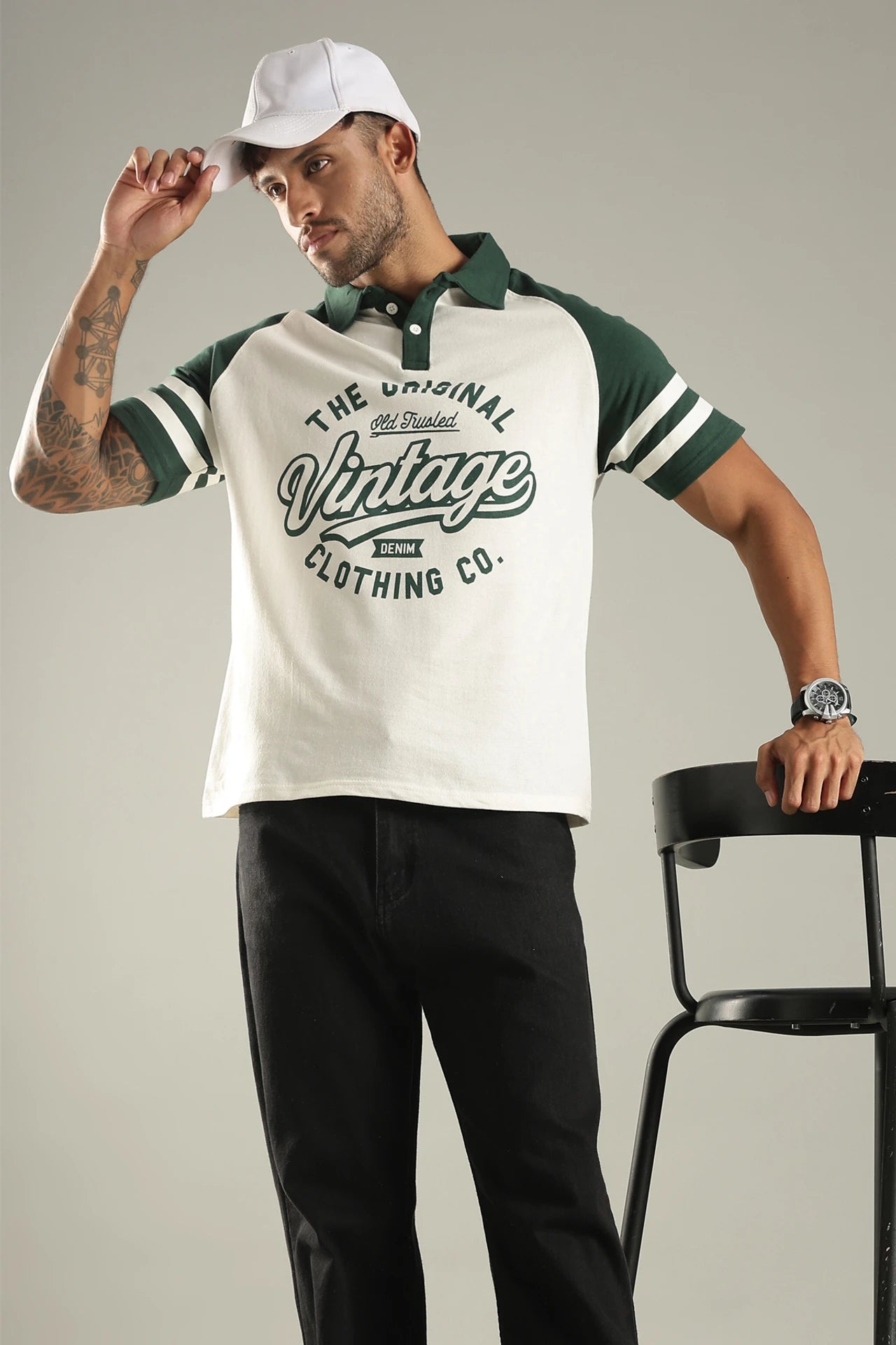 Men Printed Polo Neck Pure Cotton Dark Green Tshirt