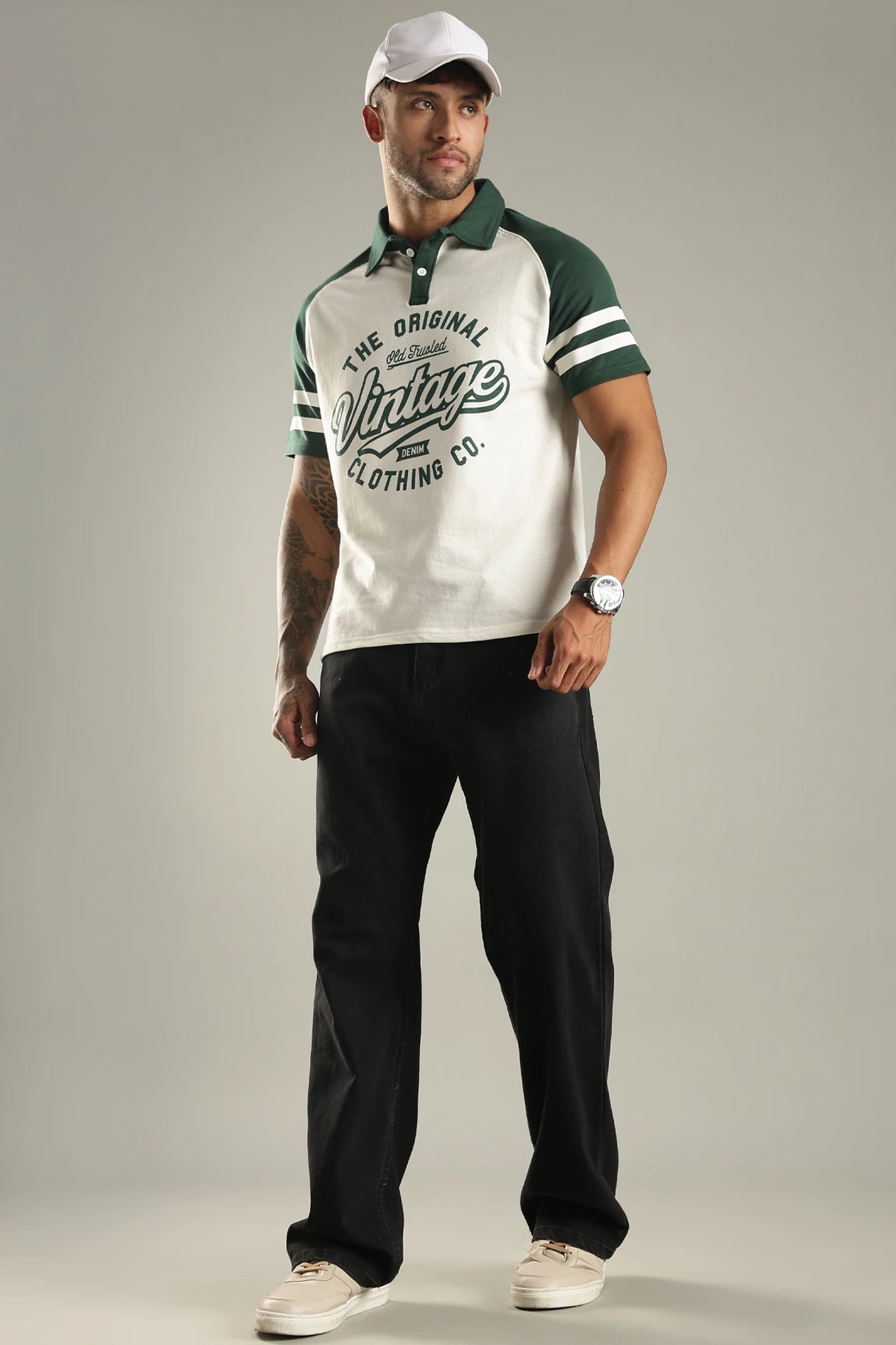Men Printed Polo Neck Pure Cotton Dark Green Tshirt